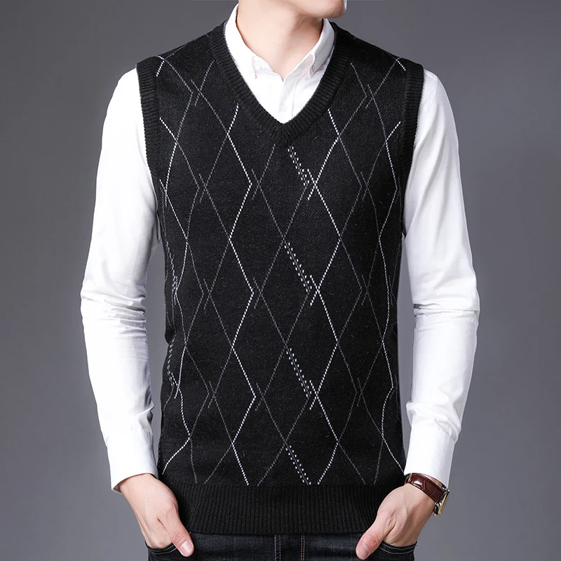 Шерстяной свитер жилет мужской кашемировый пуловер мужские свитера в клетку с