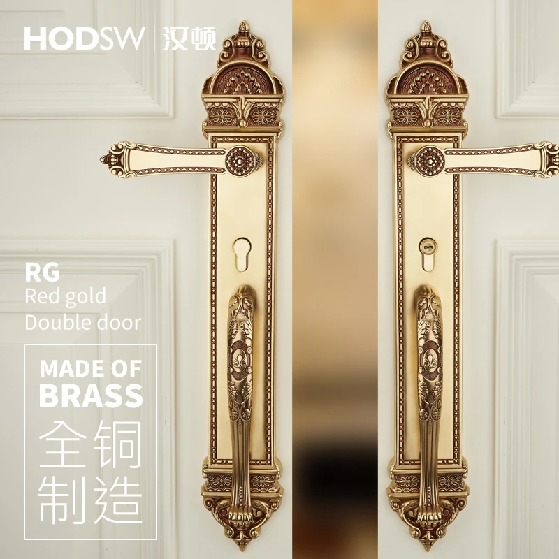 European brass door lock double door lock indoor door meeting room big lock villa opposite