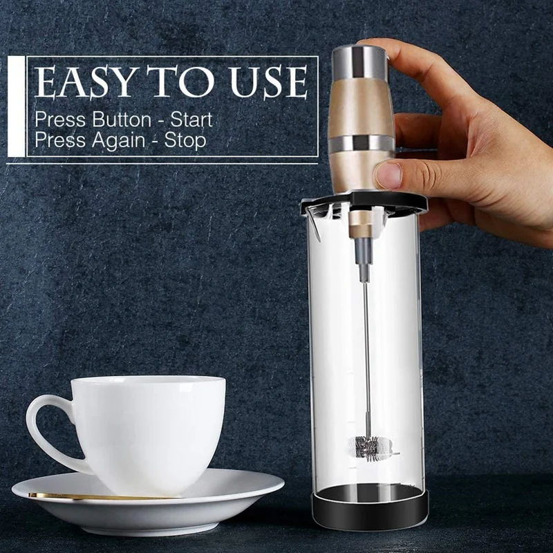 

Hand-Held Milk Frother,Double-Layer Milk Foam Head with Stainless Steel Whisk Glass Cup&Cleaning Brush