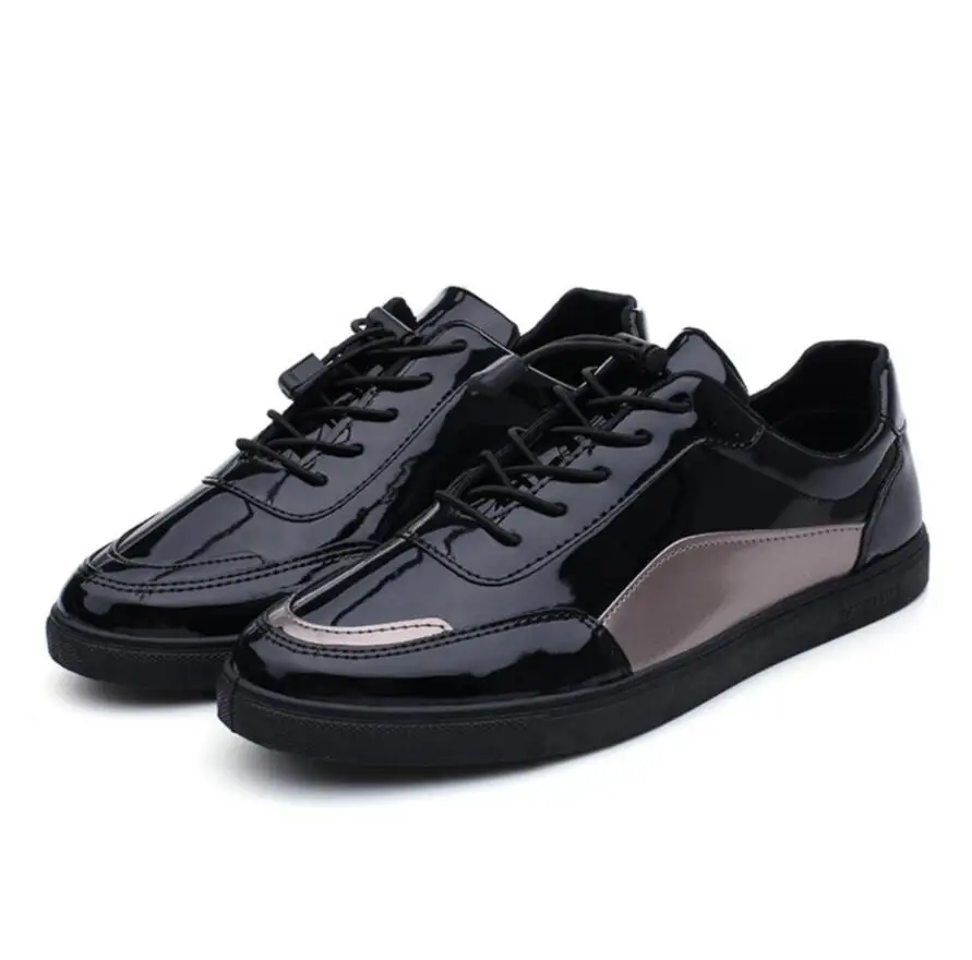 Мужские кожаные кроссовки черные повседневные на плоской подошве шнуровке для