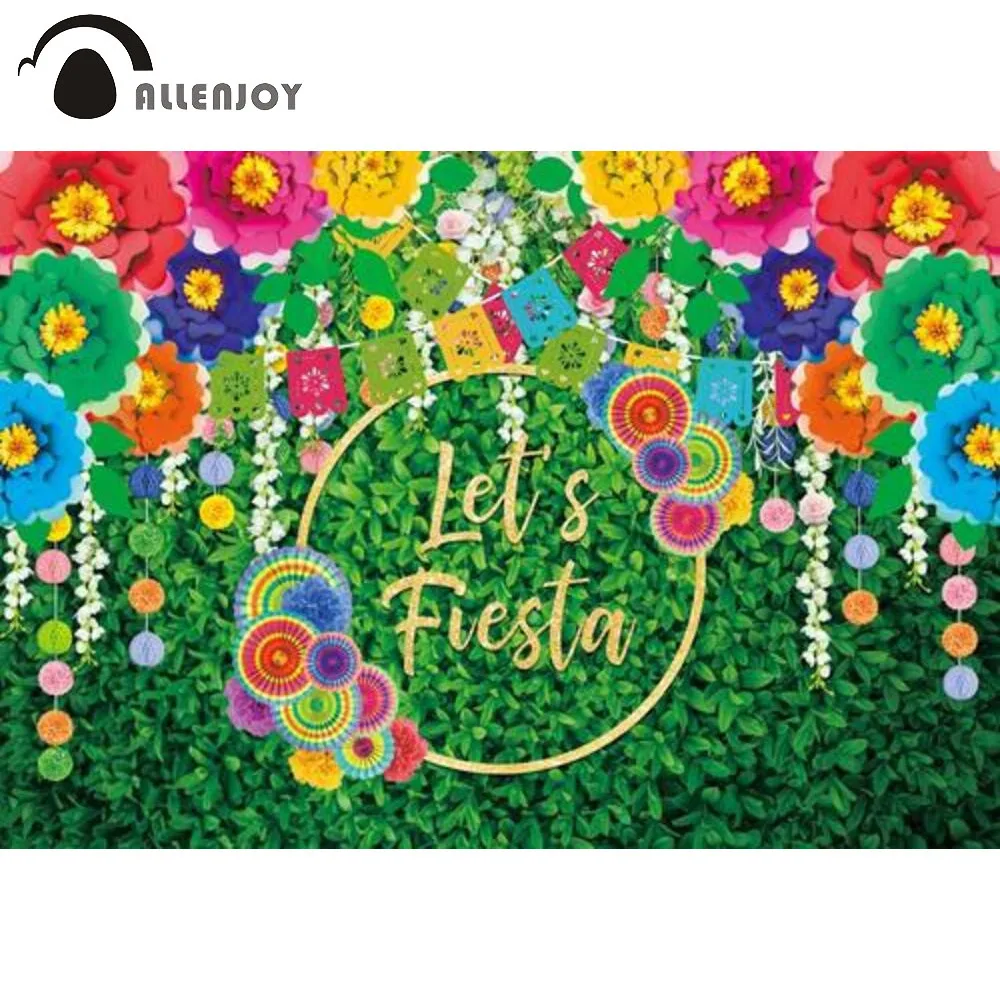 

Allenjoy Mexico Flower Cinco De Mayo Festival Backdrop Grass Wall Baby Shower Birthday Party Newborn Decoration Background