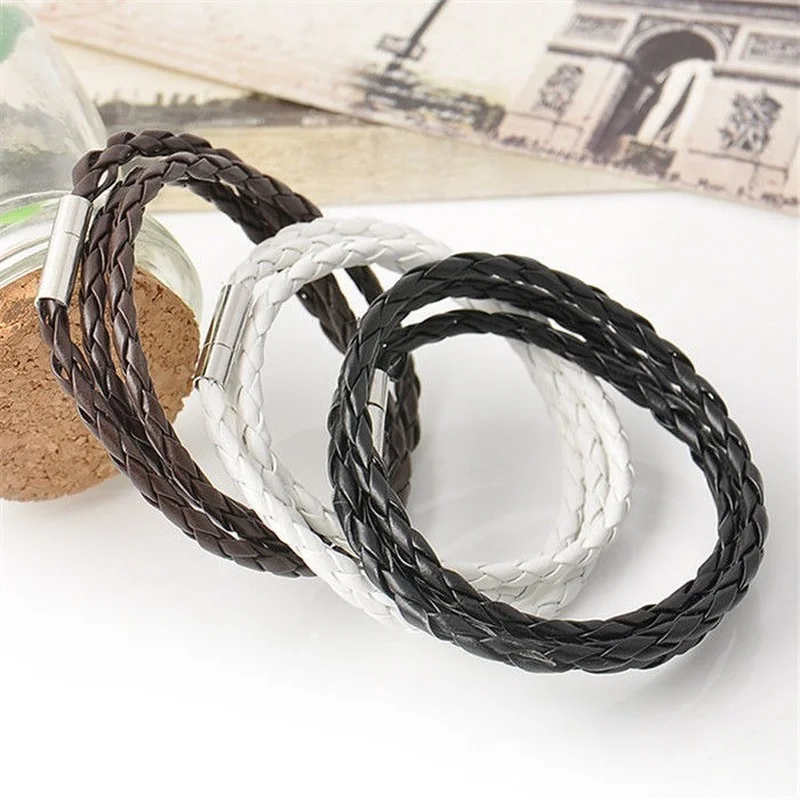 

Gift 4MM Bracelet Three Circles Simple Multilayer Winding Plug Buckle Woven Leather Multicolor Bracelet Fashion Jewelry