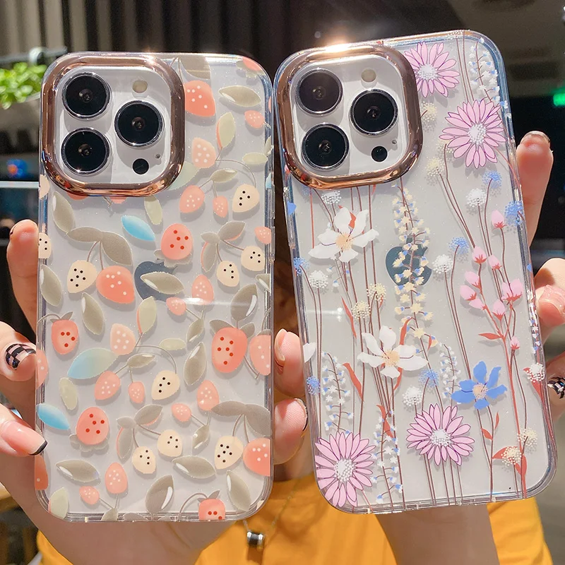 

Plating Flower Leaves Leopard Clear Phone Case For iPhone 13 Pro Max Case For iPhone 11 12 Pro Max XS XR X Soft Bumper Cover