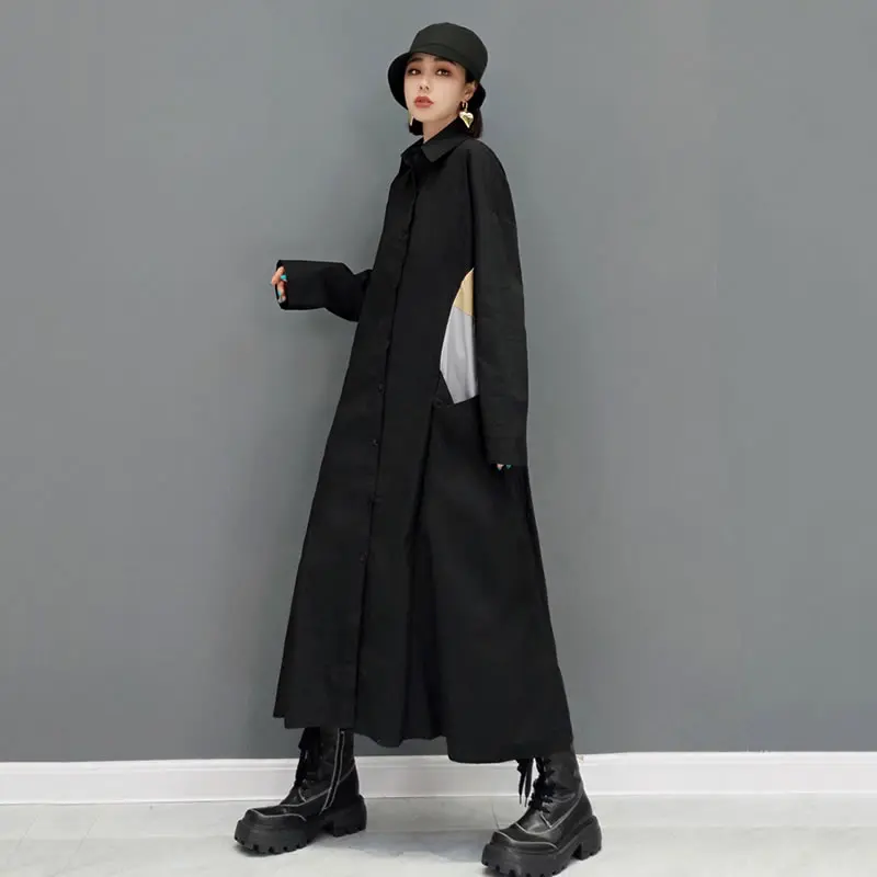 

XITAO Plus Size Dress Fashion Goddess Fan Pocket Pleated Hem 2021 Elegant Minority Casual Style Loose Hit Color Dress WMD1901