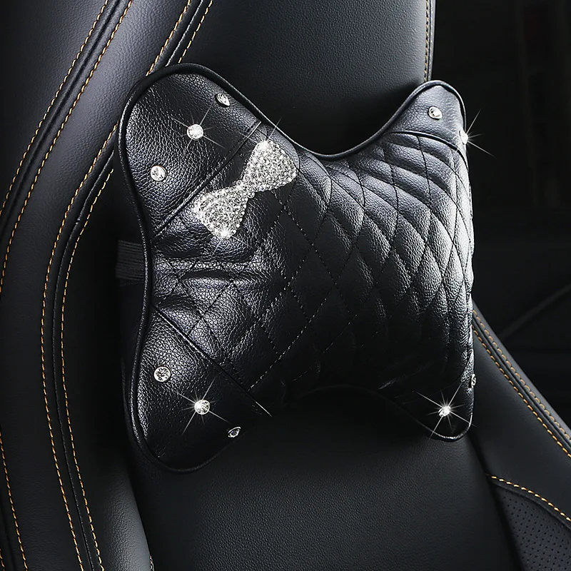 

Crown Bling Rhinestones Diamond Crystal Seat Head-Rest Shiny leather Pillow, Head Neck Support Interior Decoration for Girls