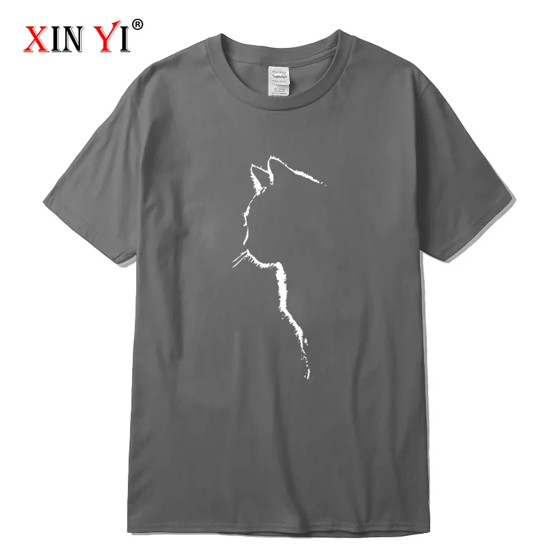 Мужская футболка XINYI из 100% хлопка с коротким рукавом принтом кота повседневная