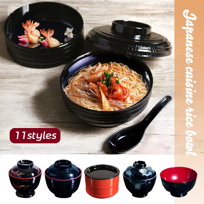 

Japanese Style Rice Noodle Bowl With Lid Anti-scalding Imitation Porcelain Soup Bowl Sushi Instant Noodle Bowl Kitchen Tableware