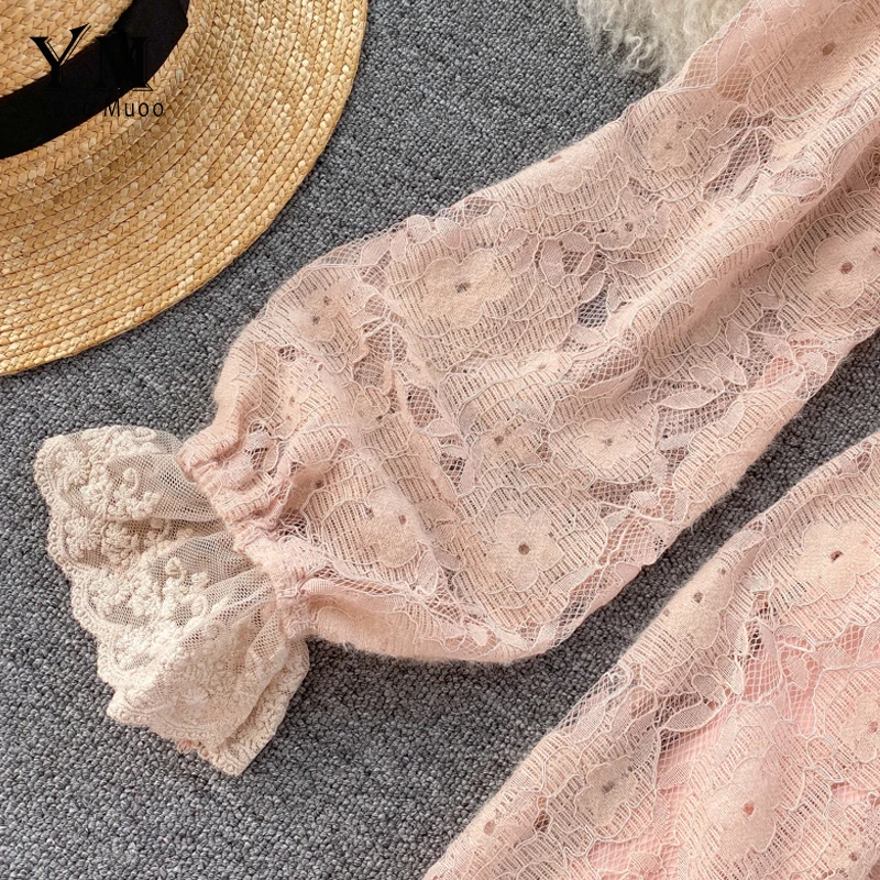 YuooMuoo осенне-зимнее женское бархатное кружевное платье корейская мода с отложным