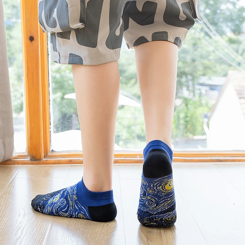 

3Pairs Happy Socks Funny Cotton Art Men's Socks With Print Casual Van Gogh Spring Cute Retro Painting Harajuku Ankle Short Socks