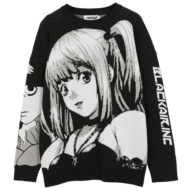 

Mens Hip Hop Streetwear Harajuku Embroidery Sweater Vintage Japanese Style Anime Girl Knitted Sweater Autumn Cotton Pullover