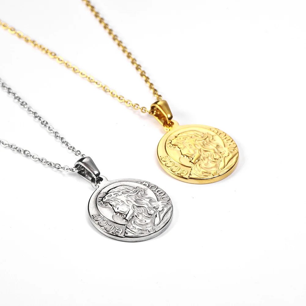 Винтажный круглый кулон в виде монеты из нержавеющей стали золотое ожерелье с