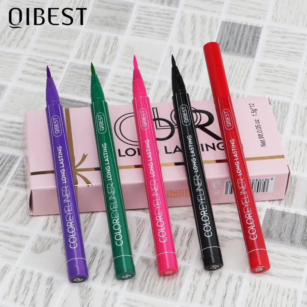 

QIBEST 12 Color Liquid Eyeliner Pen Waterproof Easy To Wear Matte Long-lasting Cat Eye Makeup Colorful Eye liner Pencil Cosmetic