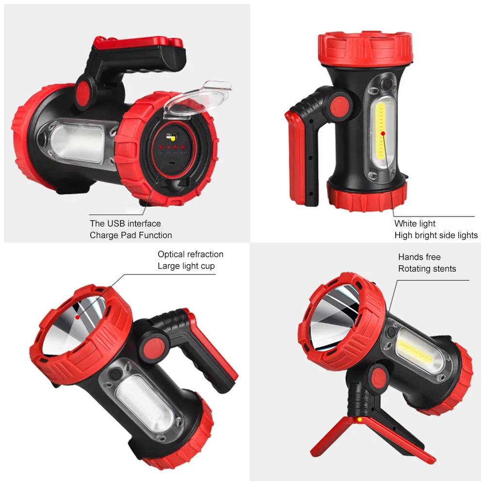 

LED Long-Range Flashlight Foldable Torch Light With Tripod USB Waterproof Lantern Outdoor Handheld Searchlight Emergency Lamp