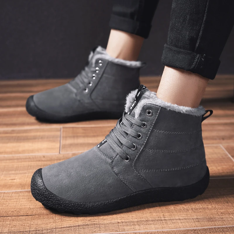 

Plus size mens casual steel toe caps work safety winter cotton-padded shoes soft leather warm plush ankle snow boots protection