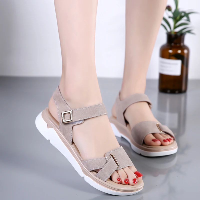 Сандалии женские из бычьей замши пляжные шлепанцы с открытым носком спортивные