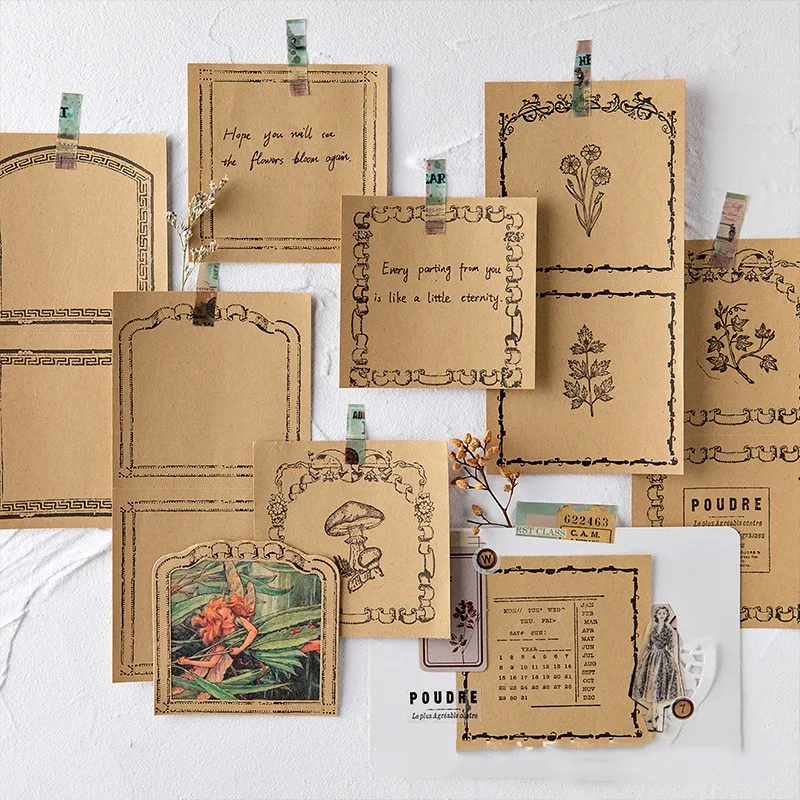 

30pcs/pack Kraft paper notes book Retro frame series DIY Record memo Pads Basic School Office Supplies
