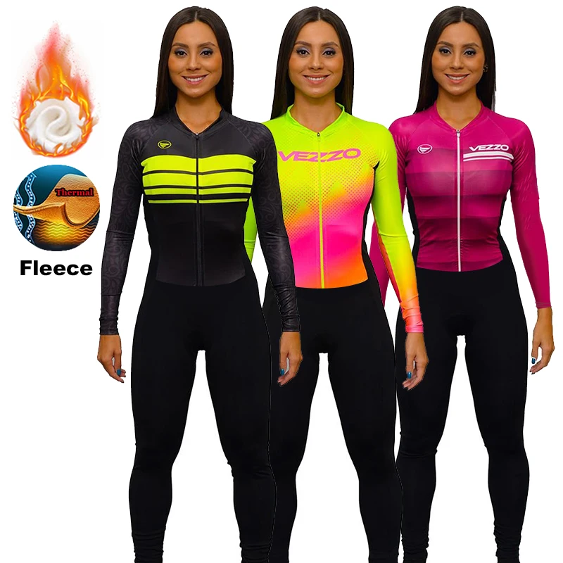 

Thermal Fleece Cycling Monkey Women's Jumpsuit Triathlon Winter Bike Jersey Long Sleeve Bike Sportwear Bicycle Running Coverall