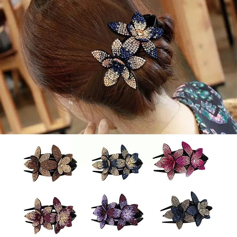 

Hair Clips Double Flower Hair Clip Hair Accessories Combs Crystal Hair Handmade Hairgrip Hair Fashion Tools Bead O8u8