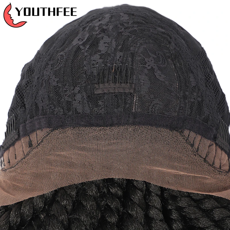 

Youthfee Swiss Lace Frontal Synthetic Wigs With Baby Hair 15" Twist Braided Wig For Black Women Short Lace Front Braid Wig
