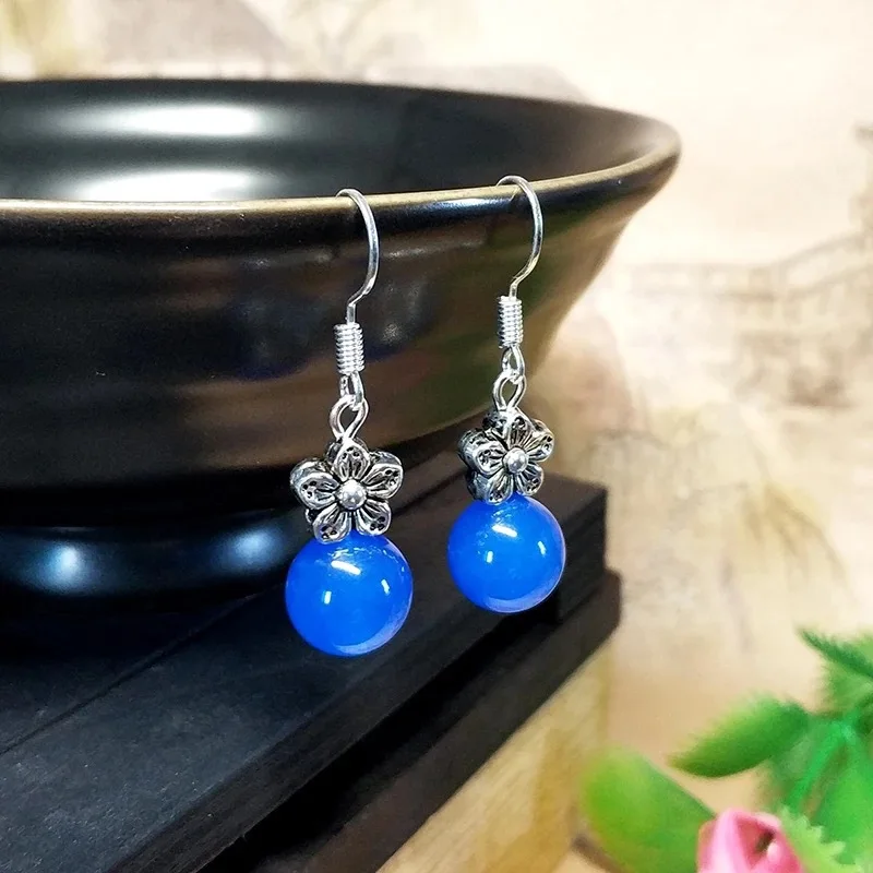 Серьги с бусинами из натурального нефрита и агата очаровательные украшения