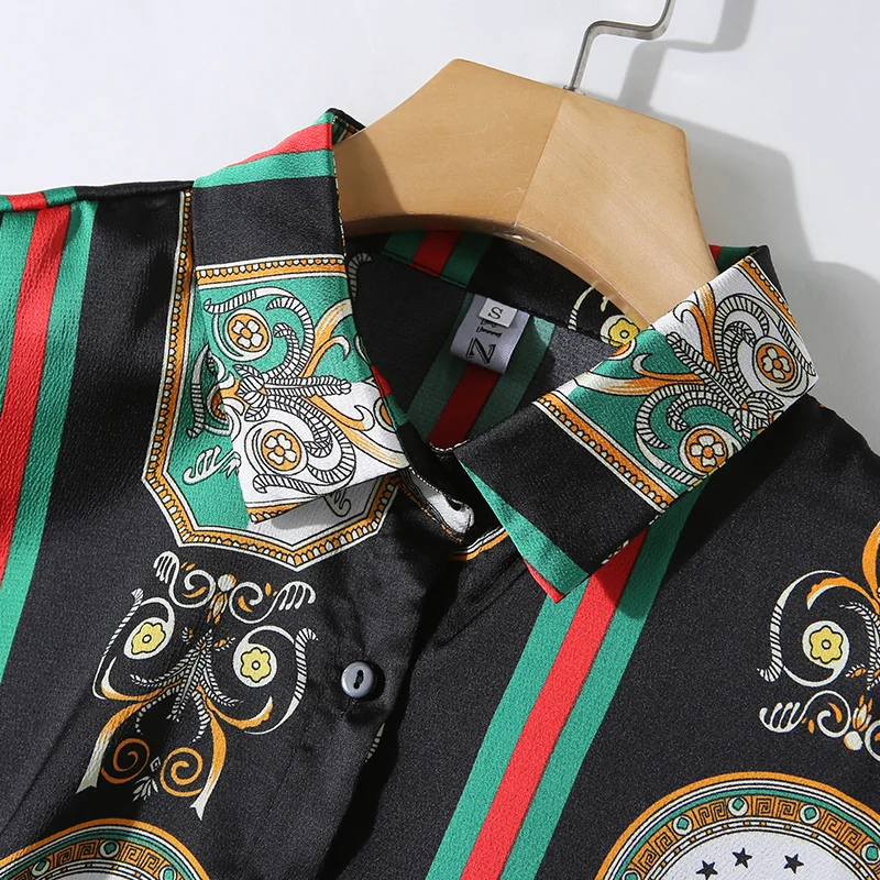 

Women's new fashion high-end positioning printing lapel long sleeve all-match shirt women