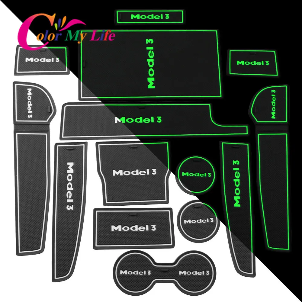 3D резиновый нескользящий коврик для интерьера стакана дверной с желобом Tesla Model3