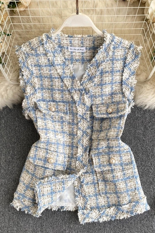 

New ladies' temperament, fragrant and fragrant tweed jacket, ladies retro tooling, big pockets, short waistcoat, vest