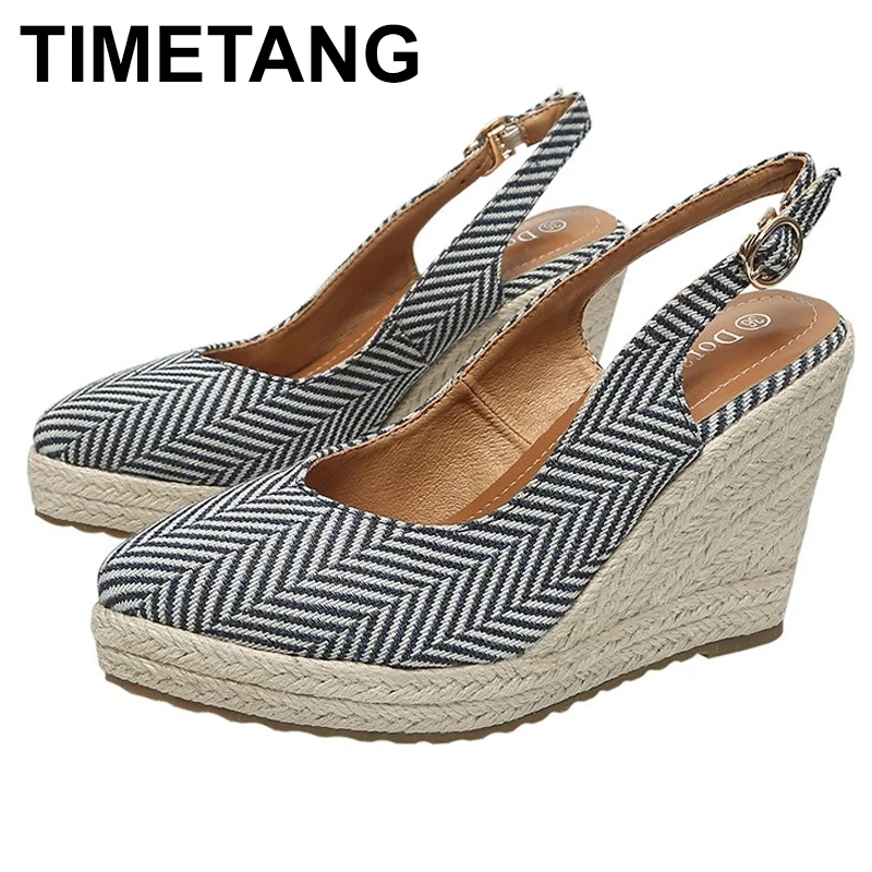 

TIMETANG women wedge shoes pointed toe high heels platform Mary Jane office lady pumps slingback party espadrilles cute shoes