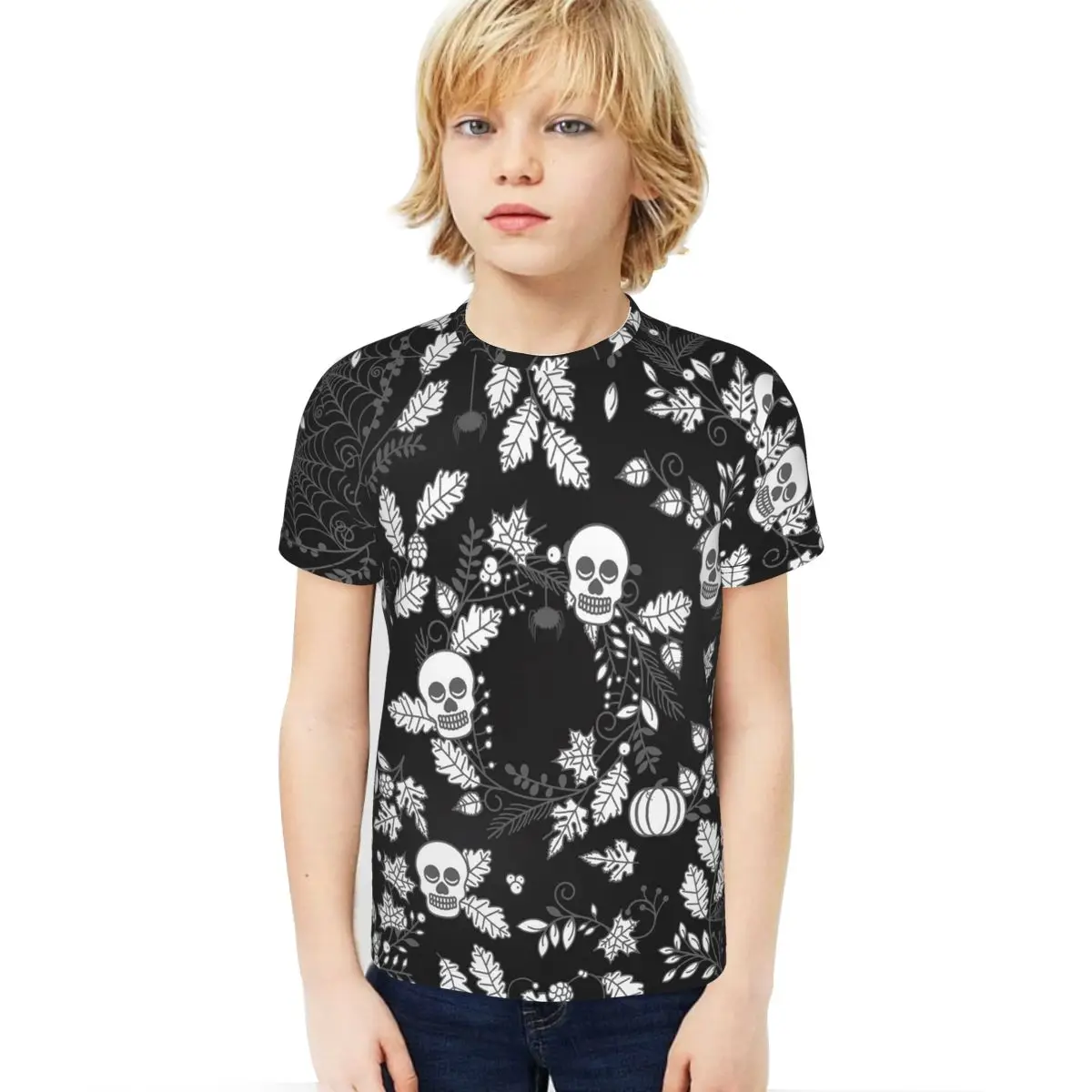 

T Shirts Tees Short Sleeve Tshirts Sports For Kids Boys Teen Flower Skull Sugar Skull