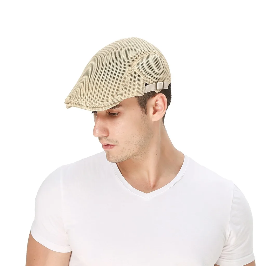 Beige Мужские и женские мягкие однотонные шапки Casul дышащие летние шапки регулируемый сетчатый берет - Цвет: Beige