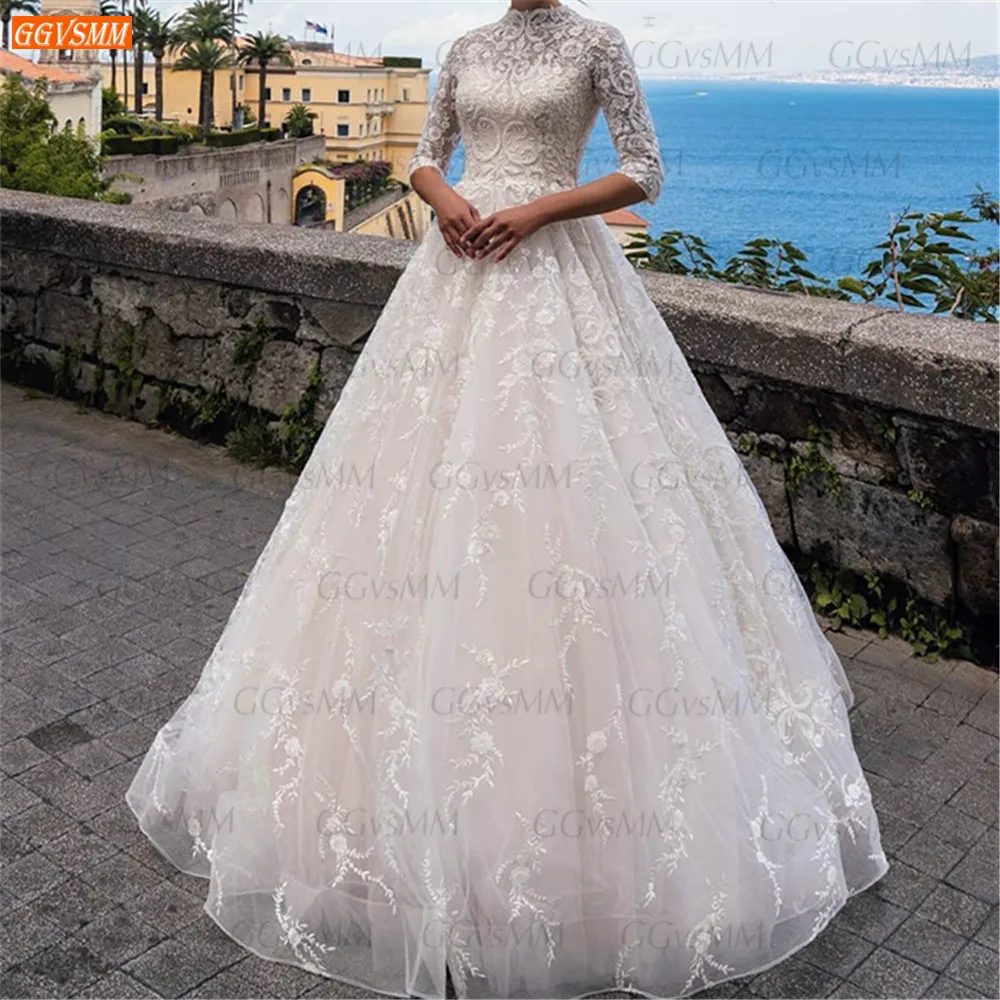 

Noble white Wedding Dresses 2021 high neck vestido de noiva Lace long sleeves appliques hochzeitskleid Custom Made Bridal Gowns