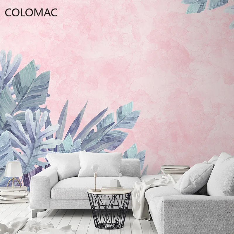 

Colomac Custom Pink Ink Painting Girl Leaf Living Room Bedroom Simple Modern TV Background Mural Dropshipping