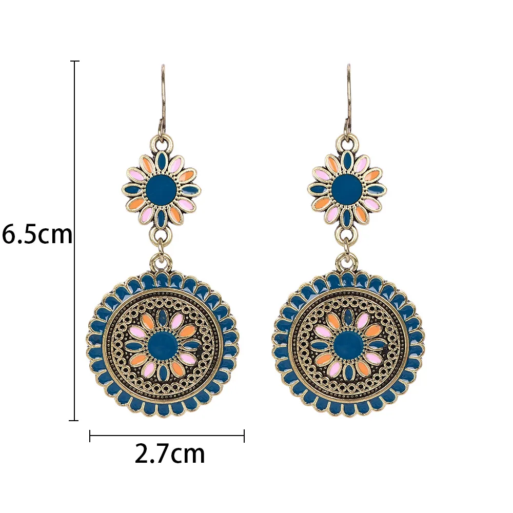 Винтажные этнические висячие серьги резные эмалированные Цветы женские