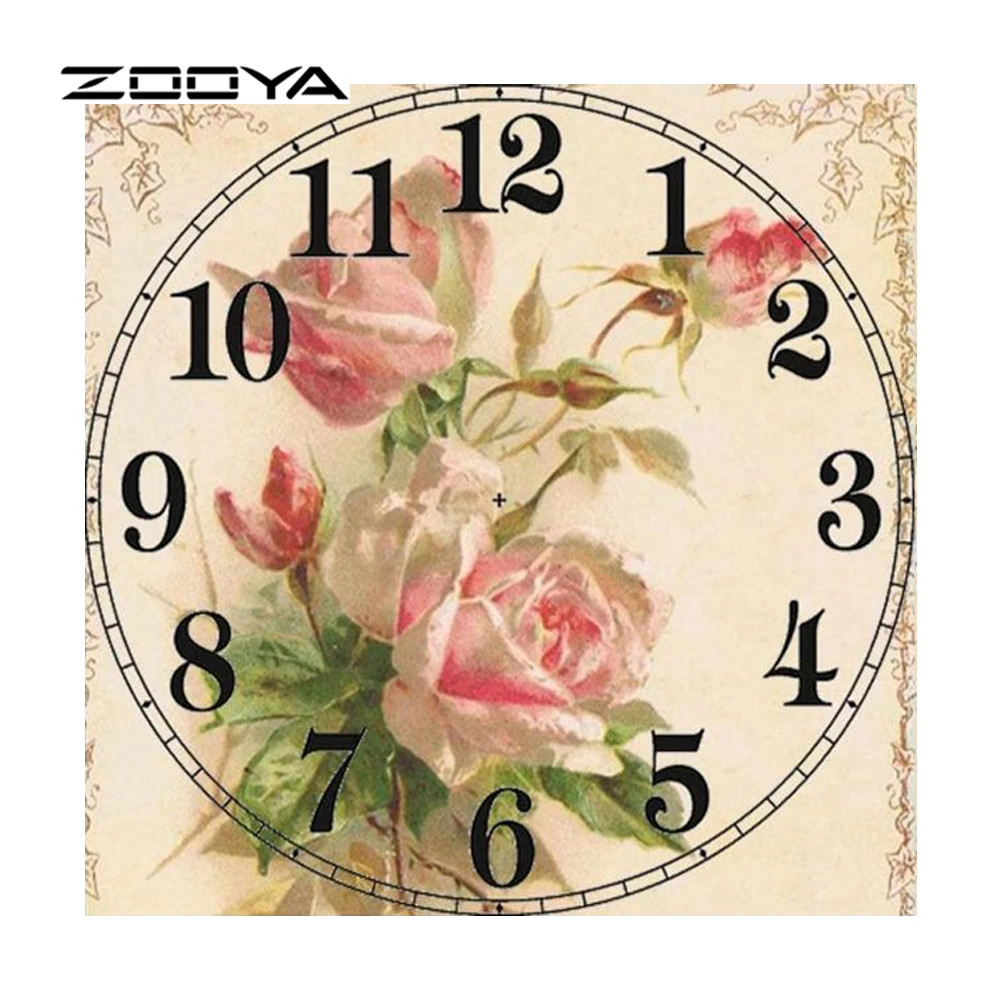 Алмазная картина ZOOYA, стразы, часы, розы Бриллиантовая мозаика, полная Алмазная вышивка, рукоделие, набор для рукоделия, мозаика, домашний декор RF1475