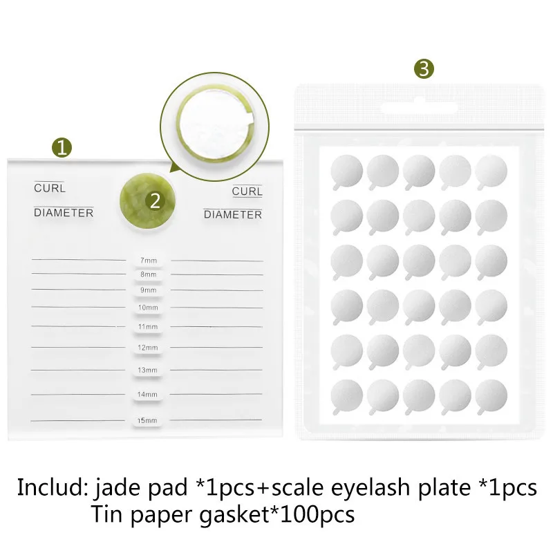 

2 in 1 Acrylic False Eyelashes Stand Glue Pad With Green Jade Pallet Lashes Holder With Tick Mark Fake Lashes Extension Tools