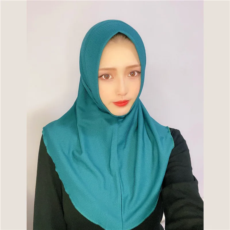 

Plain Color Ribbed Cotton Instand Hijab Muslim Women Headscarf Amira Cap Ready to Wear Hijabs Islam Neck Cover Prayer Hat