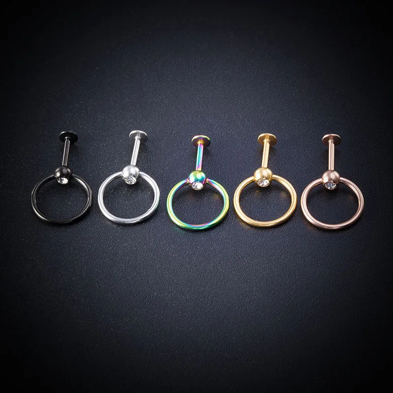 

1PC Round Lip Ring Bar Stud Labret Monroe Internally Threaded Tragus Helix Ear Cartilage Earring Piercing Women Body Jewelry 16G