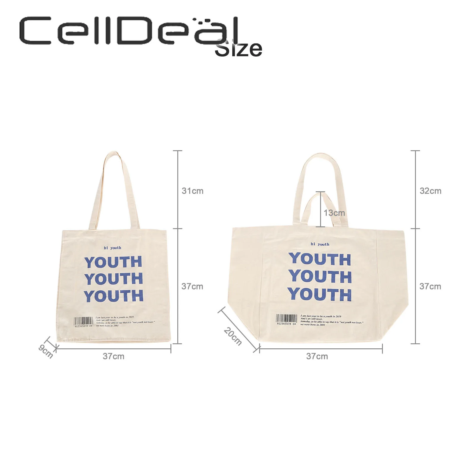 

Retro Literary Canvas Women's Shopping Bag YOUTH Letters Print Female Shoulder Bag Cotton Shopper Ladies Tote Bags for Women