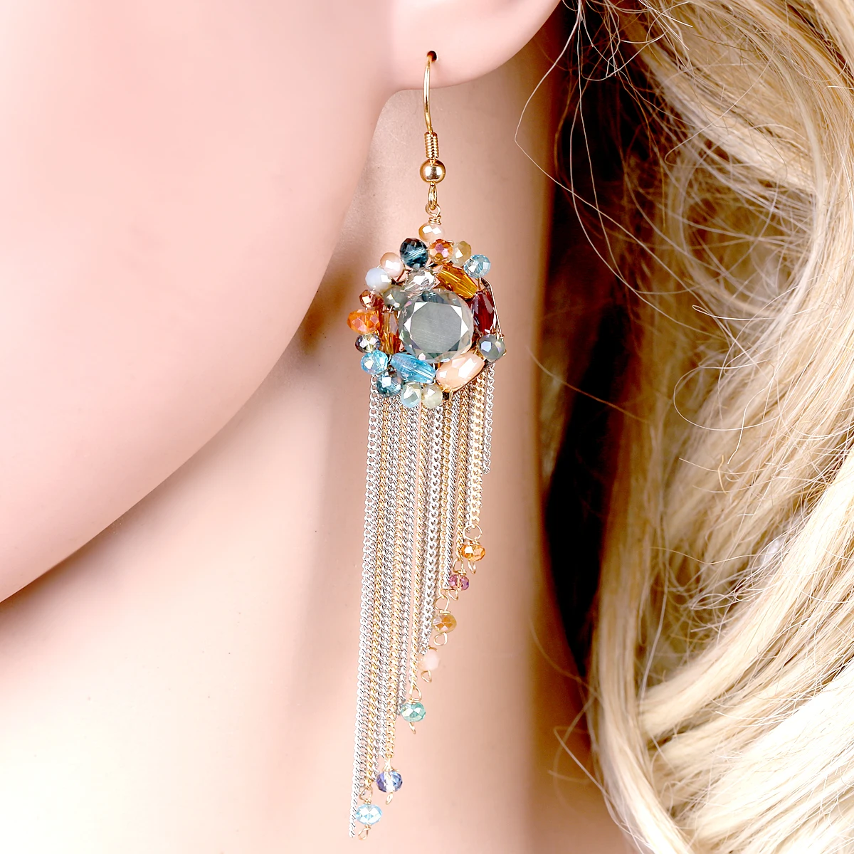 Новые длинные висячие серьги с кисточками и цепочками в богемном стиле Эффектные