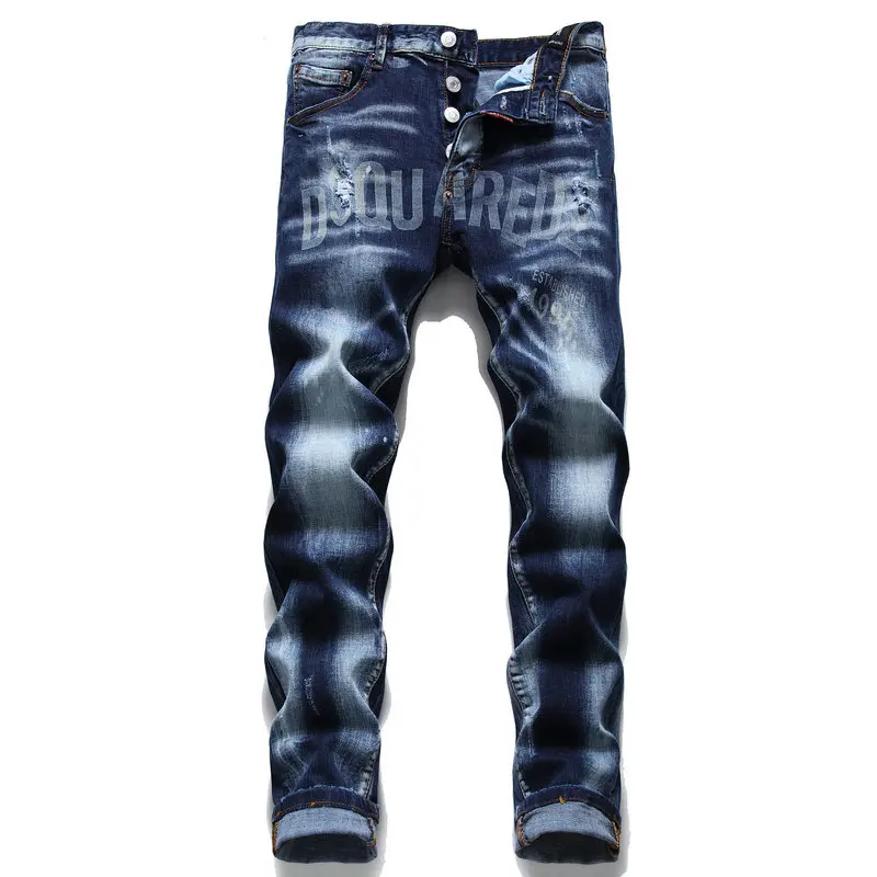 

Men's DSQ Brand Italy Chain Jeans Pants Top Quality Men Slim Jeans Denim Trousers Blue Pencil Pants Jeans For Men D2