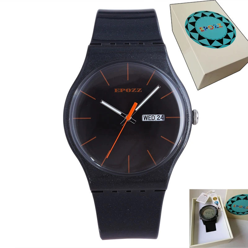 r1604 black with box Epozz светильник, тонкие простые чистые красочные женские часы, силиконовый мягкий ремешок, Женские повседневные красные женские часы, relogios feminino - Цвет: r1604 black with box