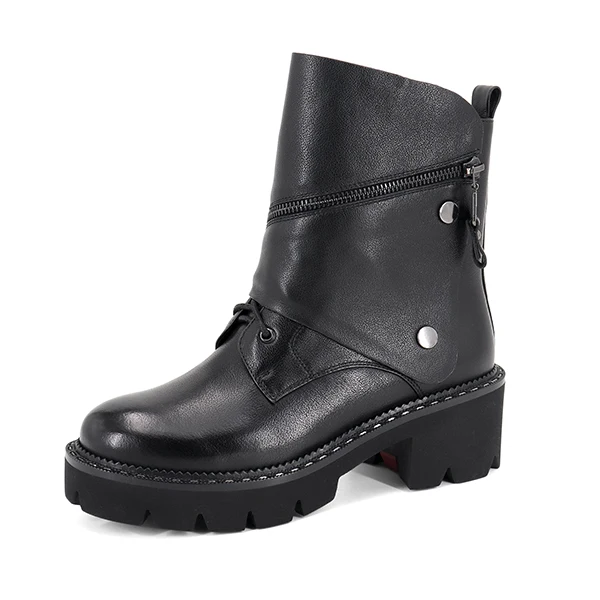 Black Cow Leather SOPHITINA/новые ботинки с металлическими украшениями; удобная обувь из высококачественной натуральной кожи с круглым носком; женские ботинки на квадратном каблуке; MC390 - Цвет: Black Cow Leather