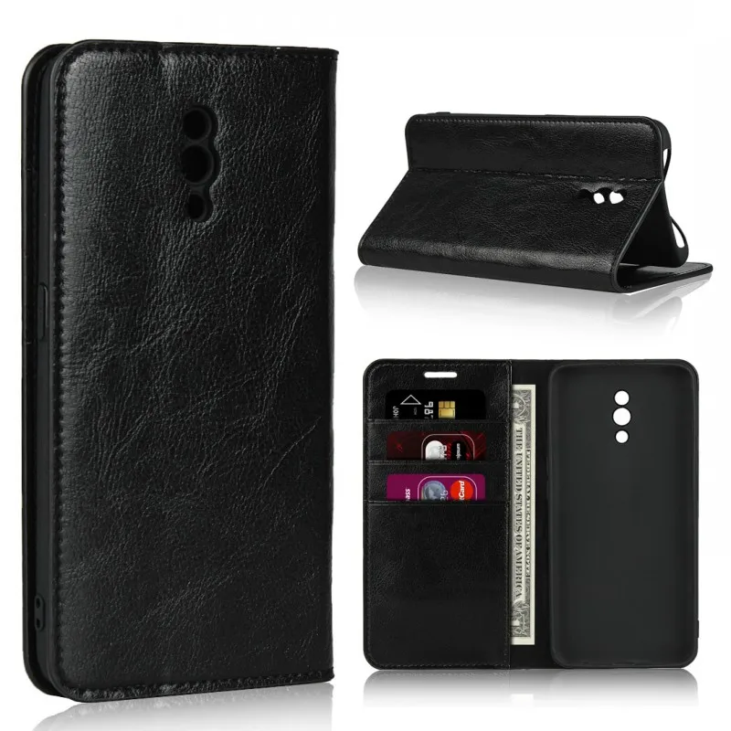 Черный Модный чехол-кошелек из натуральной кожи для мобильного телефона Oppo Reno с отделением для карт Coque Etui - Цвет: Черный