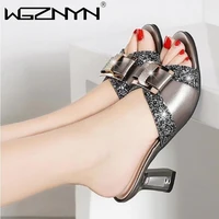 2021 summer bling slipper woman shoes ladies pu leather wedges flat shoes female casual slingbacks sandals comfortable platform