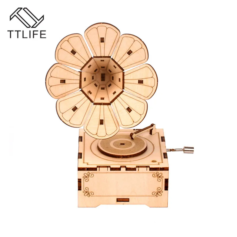 TTLIFE DIY 3D граммофон музыкальная шкатулка тыква тележка деревянная головоломка