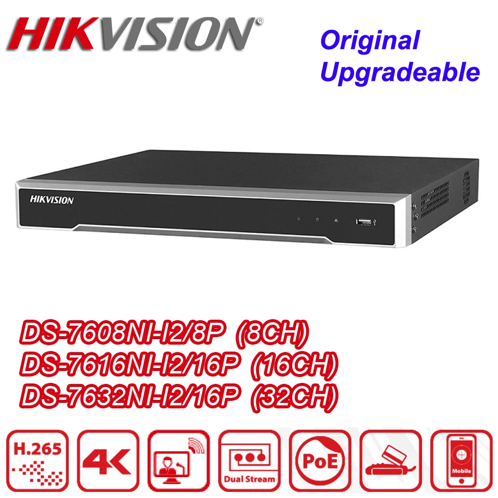 Оригинальный Hikvision DS-7616NI-I2/16P 8/16 канала с POE Порты 4K H.265 NVR DS-7608NI-I2/8P сети видео