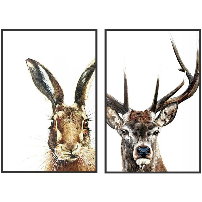 

Nordic Style Cute Rabbit Beautiful Deer Canvas Painting Minimalism Posters And Prints Wall Pictures For Living Room Decoration