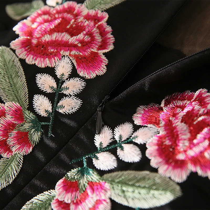 

2021 Summer Fashion Runway Designers Flower Embroidery Dress Vintage Vestidos Women Elegant Party Sexy Robe