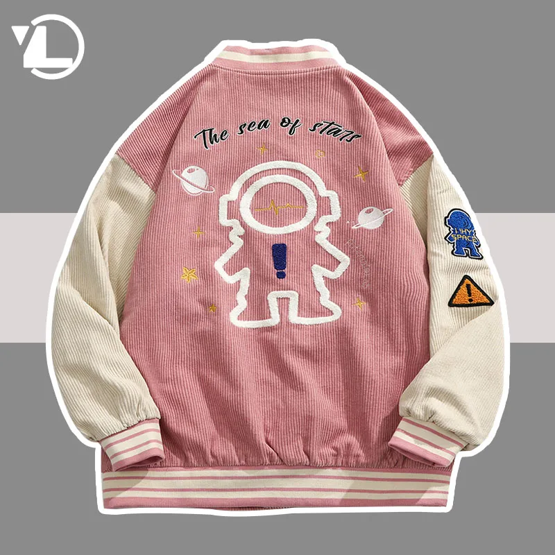 

Mens Baseball Jacket Astronaut Embroid Oversize Bomber Varsity Jackets Hip Hop Street Corduroy Patchwork Coat Unisex 2021 Autumn