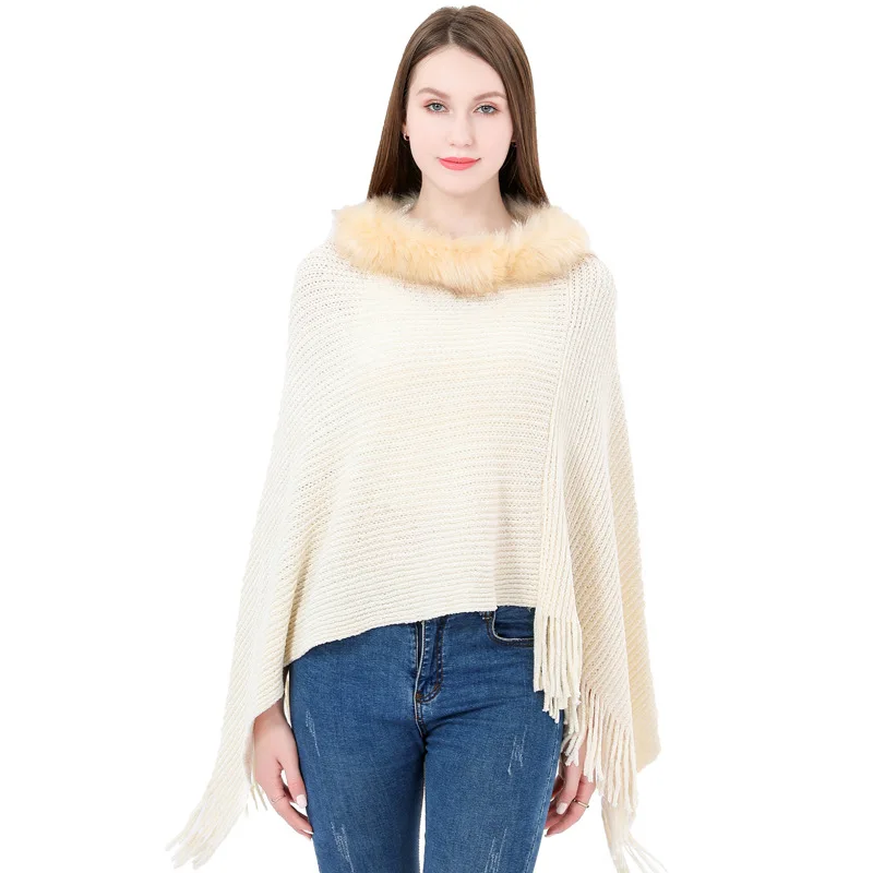 

Fur Collar Winter Shawls And Wraps Bohemian Fringe Womens Autumn Ponchos And Capes Batwing Sleeve Cape Coat